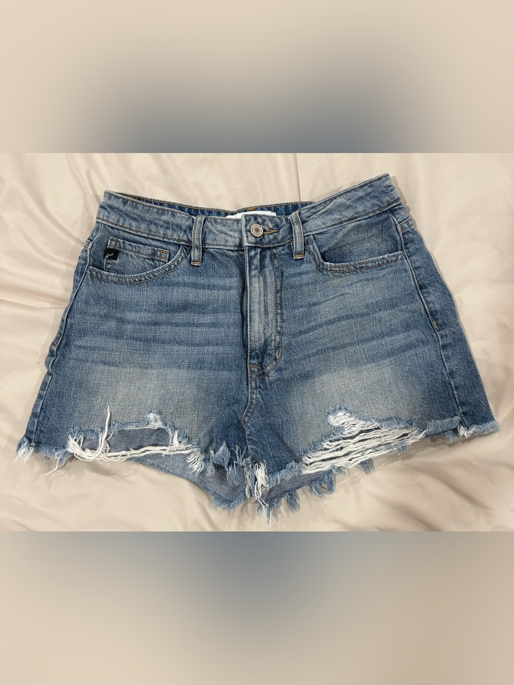 KanCan Distressed Light Blue Denim Women's Shorts Small